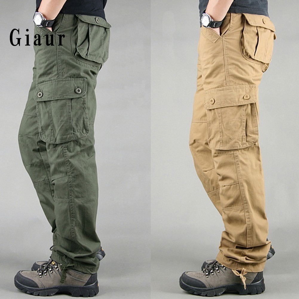 2021 Muộn nhất vào mùa đông Men Casual Solid Color Zipper Multi Pockets Sweatpants Cargo Long Pants Trousers