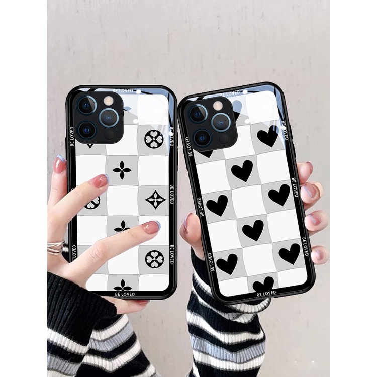 Ốp lưng kẻ caro trái tim cho iphone 13 12 pro max mini 11 14 pro max plus x r xs max 7 8 plus 6 s plus se 2020