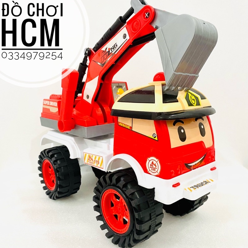 Đồ chơi xe cần cẩu, xe bồn Poli size lớn cực đẹp cho bé thích mô hình xe công trình robocar poly