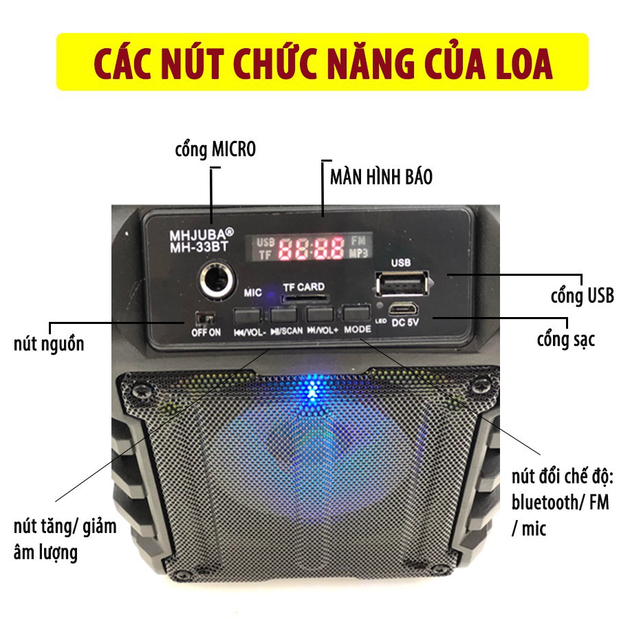 TẶNG 1 MIC KARAOKE CÓ VANG 100K] Loa Kẹo Kéo Karaoke Bluetooth Mini MH-33bt - Tiện lợi - Âm to - Cực đã - JAVA Shop - Lo