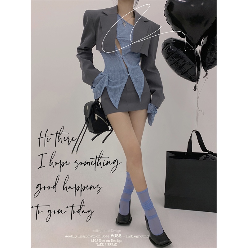 ㍿▽Kayla ~ Áo Khoác Vest Ngắn Tay Dài Mỏng Màu Xám Cao Cấp Phong Cách Mới Mùa Hè Dành Cho Bạn Nữ