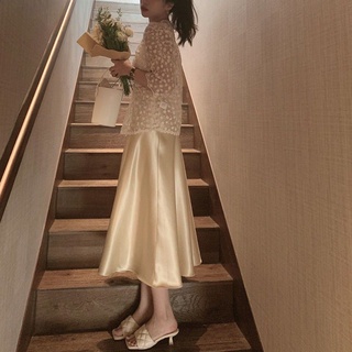 Chân Váy Lụa Dáng A Satin Bóng 2 Màu Đen/Nude