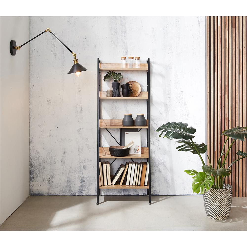 HomeBase FURDINI Kệ 5 tầng bằng thép có ngăn bằng gỗ ép thiết kế mở hiện đại Thái Lan W60xH160,5xD35cm màu nâu/đen