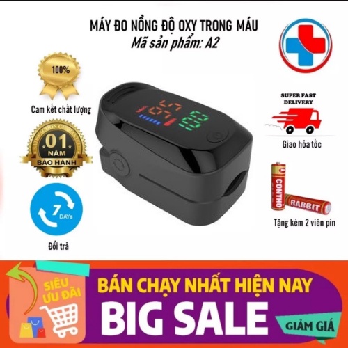 Bảo hành 1 năm- Tặng pin- Máy đo nồng độ oxi trong máu spo2 màn hình LED số to dễ đọc