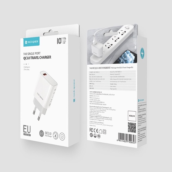 Củ sạc nhanh Rockspace T48 Pro 1 cổng USB 18W hỗ trợ sạc nhanh cho Samsung, Huawei,Oppo,Vsmart - Hàng chính hãng