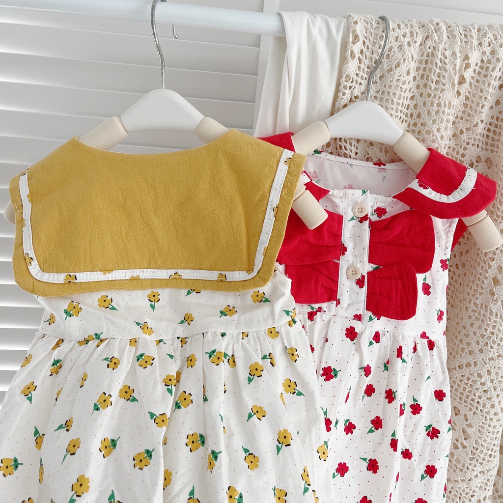 Váy hè sát nách ngực 4 lá cho bé gái 8-21 kg (1-6 tuổi)- Chất thô mát