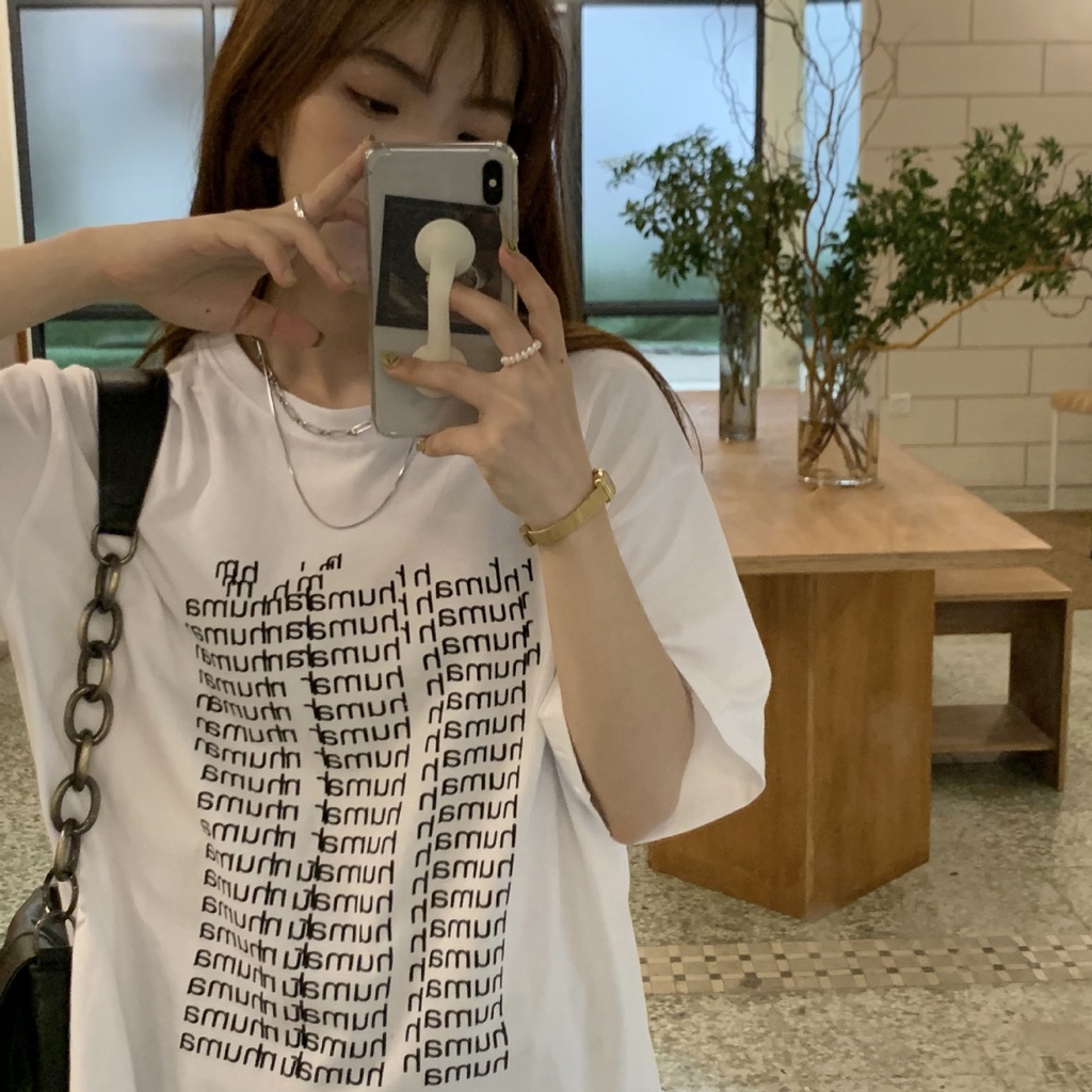 SUXI Áo Thun Nữ Ngắn Tay In Chữ Phong Cách Đường Phố