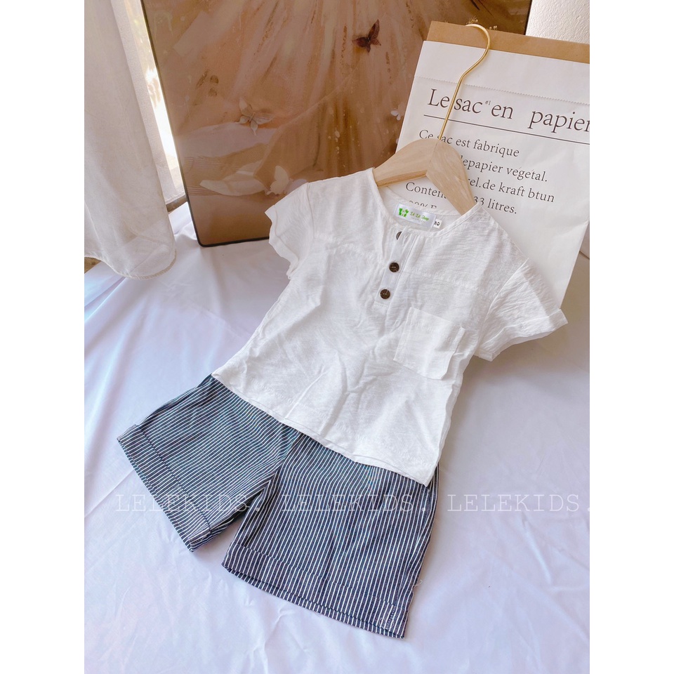 Bộ quần áo bé trai 10-35kg áo đũi cotton mềm mát, quần kaki giãn