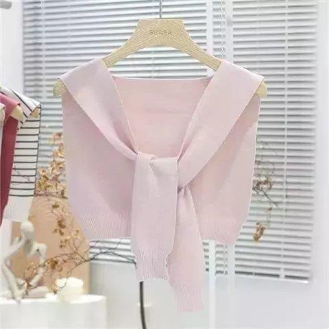 Áo Khoác Len Dệt Kim Sát Nách Kẻ Sọc Thắt Nơ Vai Bảo Vệ Cổ Thời Trang Xuân Hè
