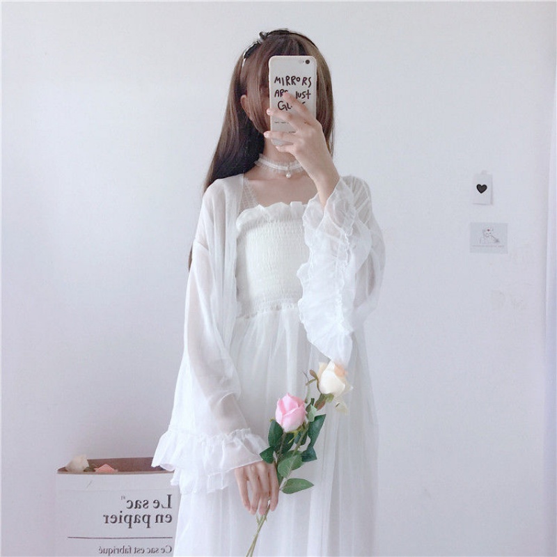 Spring and Summer New Temperament Mesh Strap Dress Fairy Dress for Female Students Korean Style Soft Girl Fresh Mid-Length