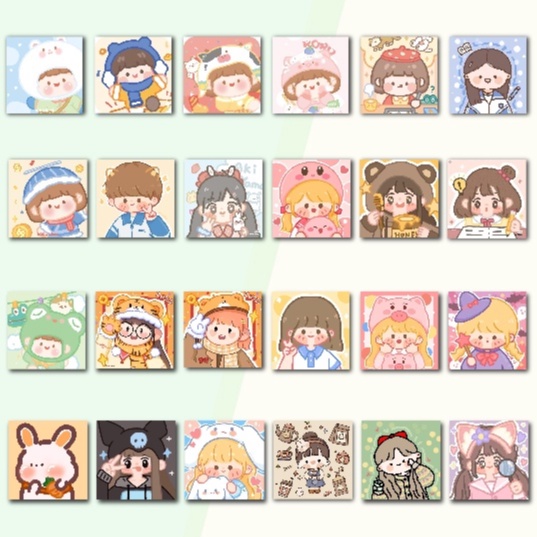 Sét 20 tấm   sticker cute hình vuông 4cm