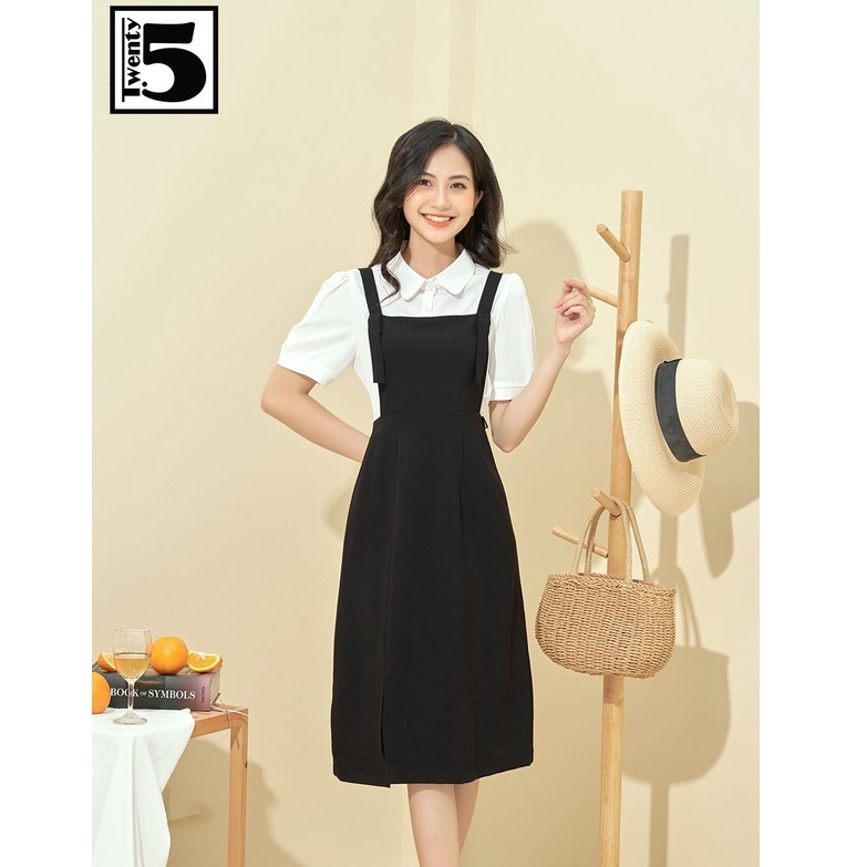 Váy yếm nữ cổ vuông công sở dáng A form ôm eo dây gấp xẻ đùi Twentyfive N2147