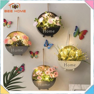 (Kèm Hoa và Đèn) Giỏ hoa treo tường decor Yosi để bàn trang trí phòng lung linh, đẹp mắt