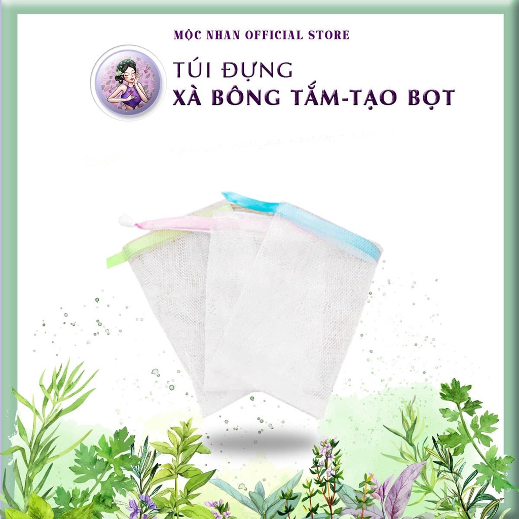 Túi tạo bọt xà bông tắm MỘC NHAN 2 lớp dày dặn, có dây rút (9 x 15 cm)