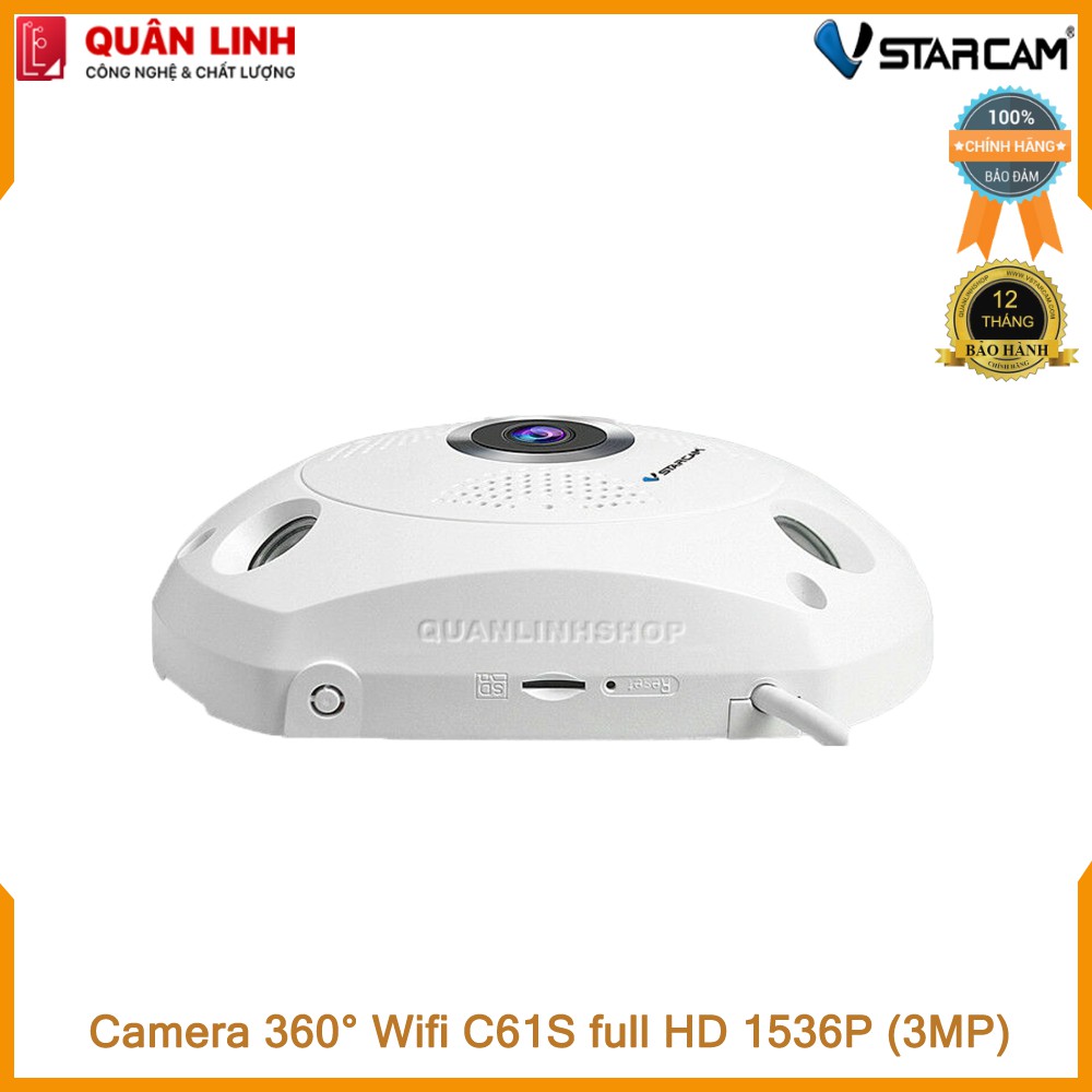 Camera Wifi IP Vstarcam C61s Full HD 1536P ốp trần, góc rộng 180 độ kèm thẻ 64GB