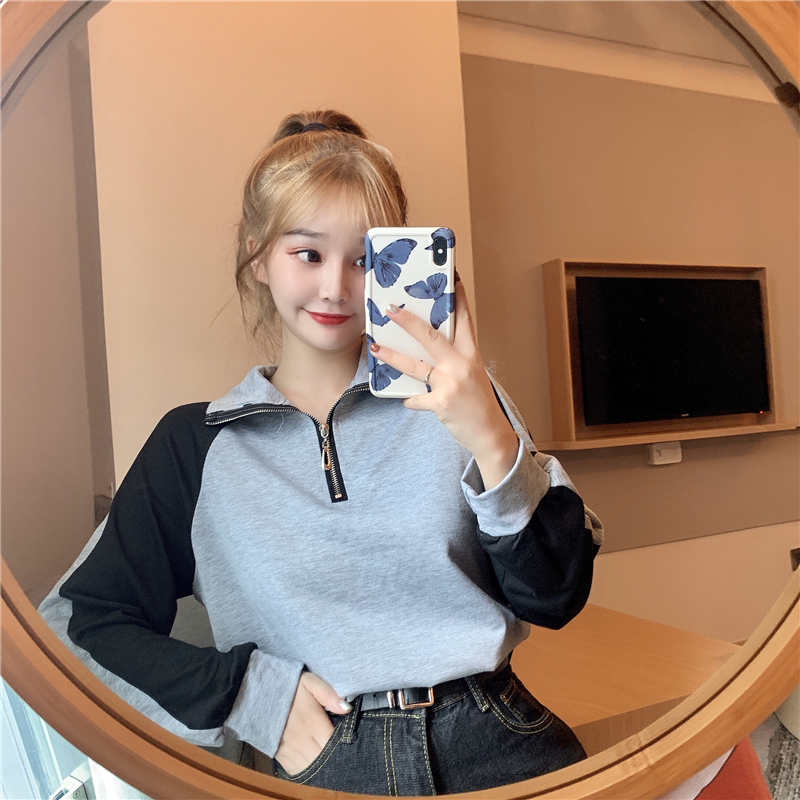 Áo kiểu SUXI cổ cao dáng dài phối khoá kéo thiết kế dáng rộng thoải mái