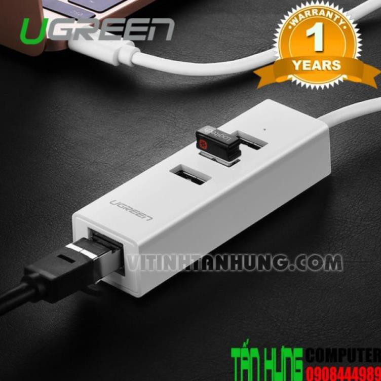 Dây chuyển Type C ra Ethernet+Hub, cổng mạng 10/100Mbps Ugreen 20792 chính hãng bảo hành 18 tháng