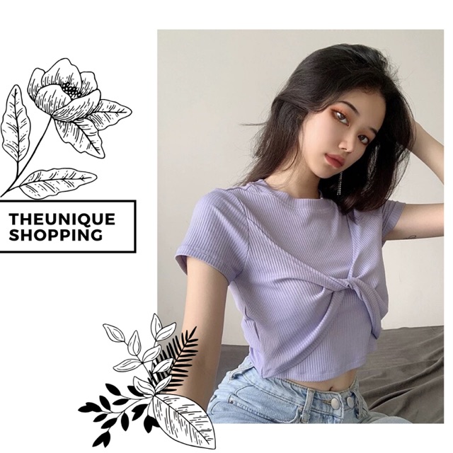 Áo Croptop thun 2 màu trắng tím hot hit, xoắn cách điệu siu xinhh 🥰 Bó sát tôn body lun 😍