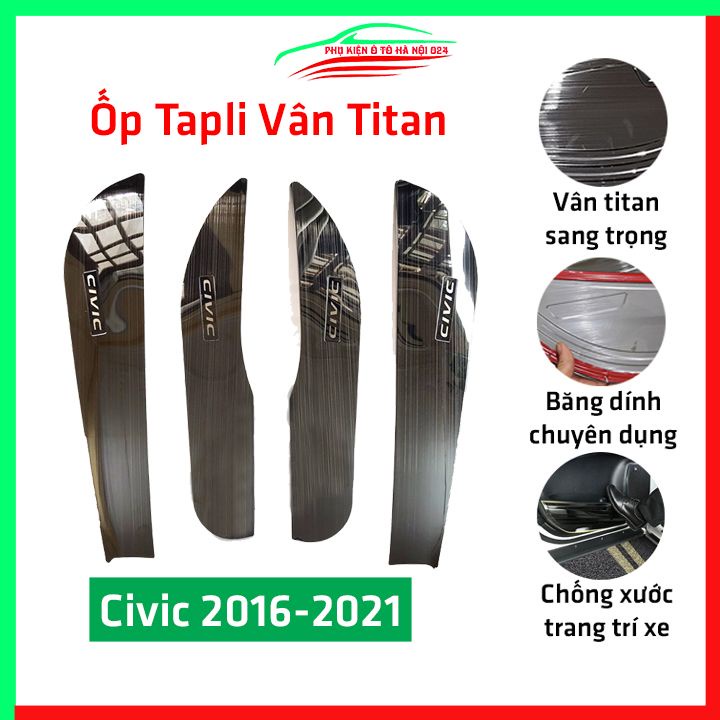 Bộ ốp tapli Civic 2016-2020 vân Titan chống xước va đập khi mở cửa và làm đẹp xe