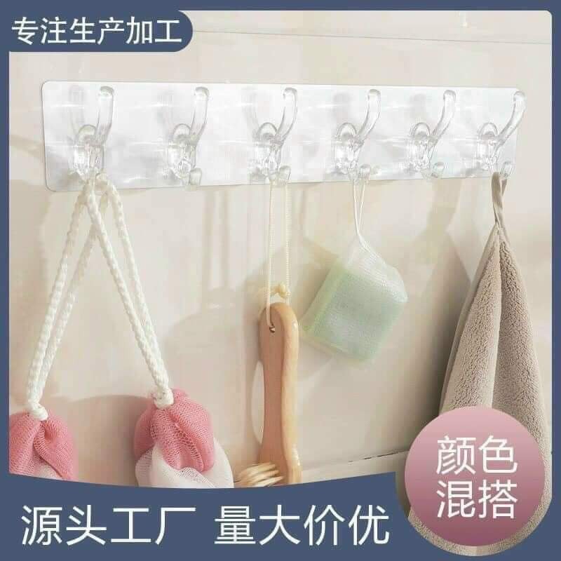 Móc dán tường trong suốt 6 nhánh siêu chắc chắn