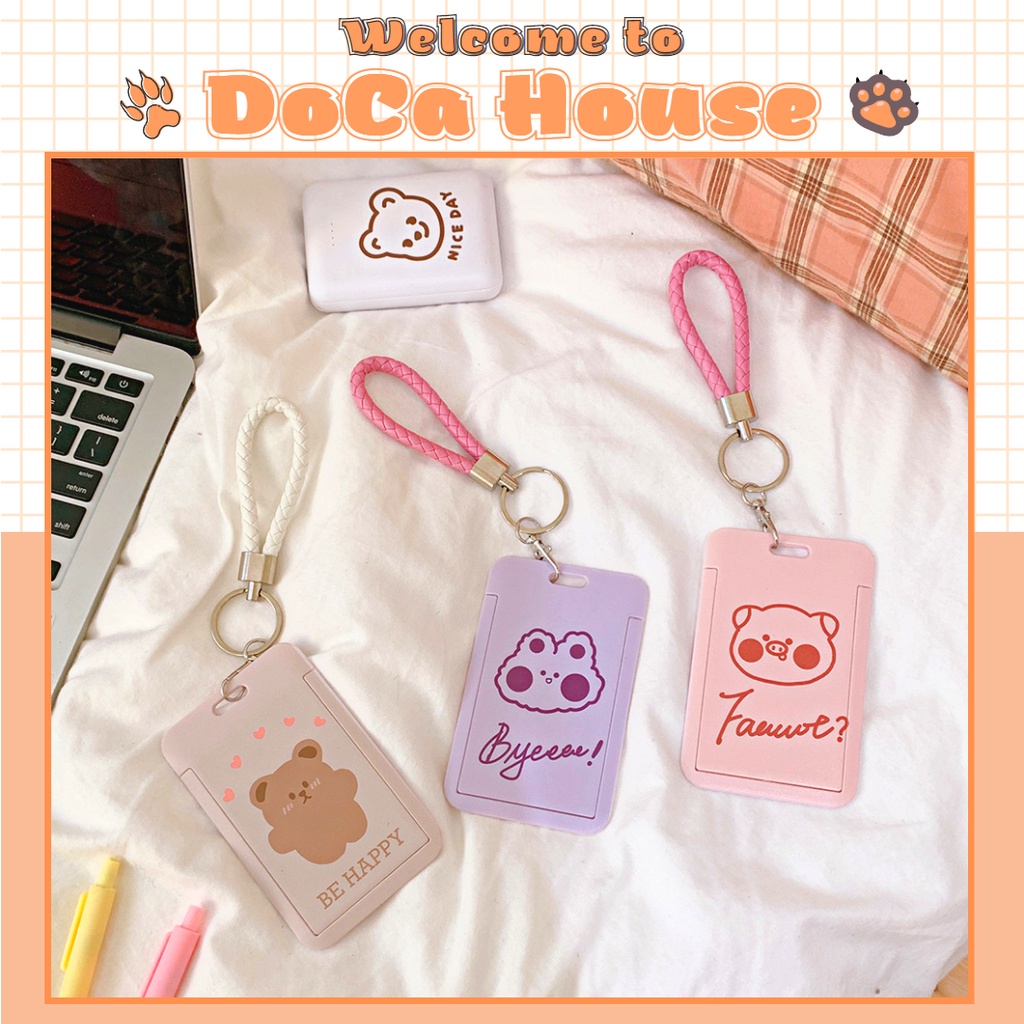 Bao đựng thẻ kèm móc khóa DOCA, card holder dây da dễ thương - DC206