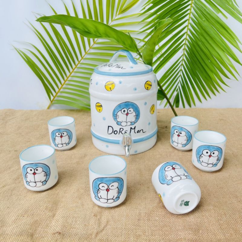 Bộ bát đĩa hình chú mèo máy Doremon siêu cute.Hàng sứ Bát Tràng.