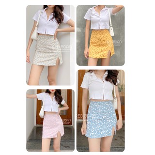 Chân váy hoa mini - floral skirt - red bean