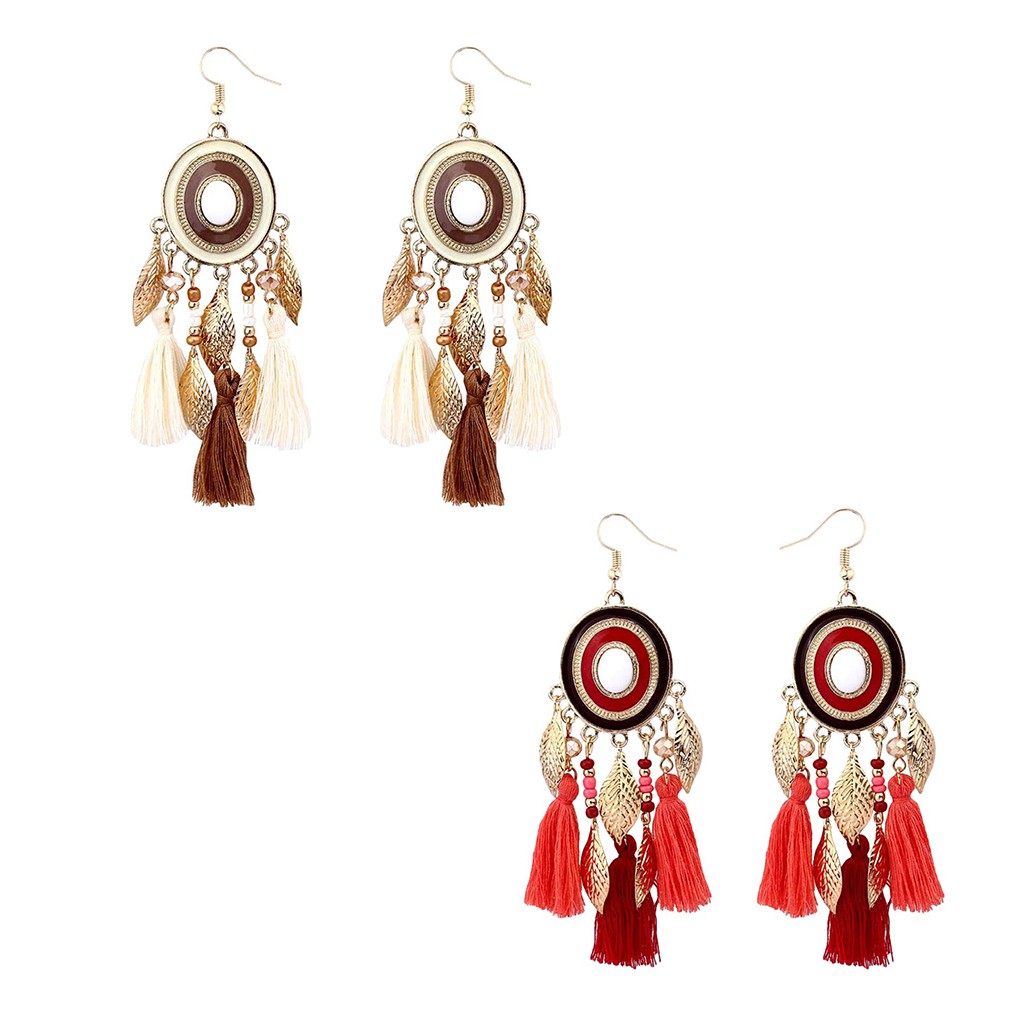 1 Đôi Bông Tai Hình Chiếc Lá Tua Rua Phong Cách Bohemian Cho Nữ