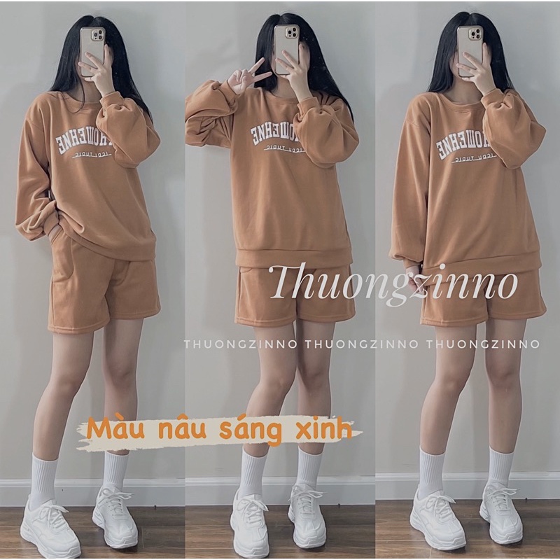 [Ảnh thật/Video] Set áo nỉ OTHO phong cách Ulzzang tay bồng in chữ kèm quần dày dặn Set bộ Hàn Quốc