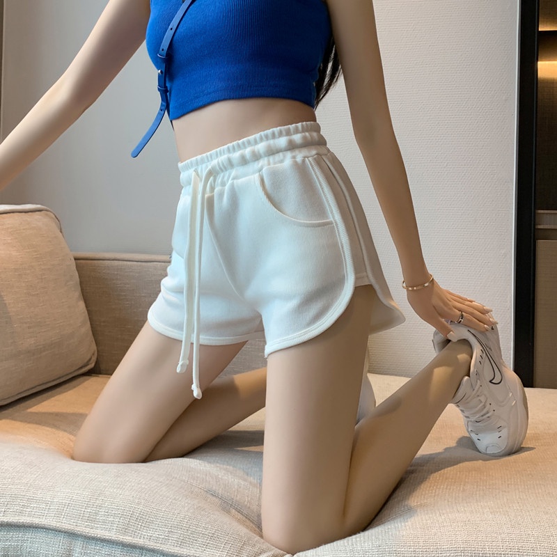 SUXI Quần Short Thể Thao Lưng Cao Dáng Chữ A Ống Rộng Màu Sắc Trơn Thời Trang Mùa Hè Cho Nữ