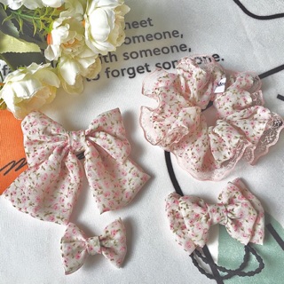 SET SCRUNCHIES, NƠ KẸP TÓC VOAN HOA HỒNG DỄ THƯƠNG