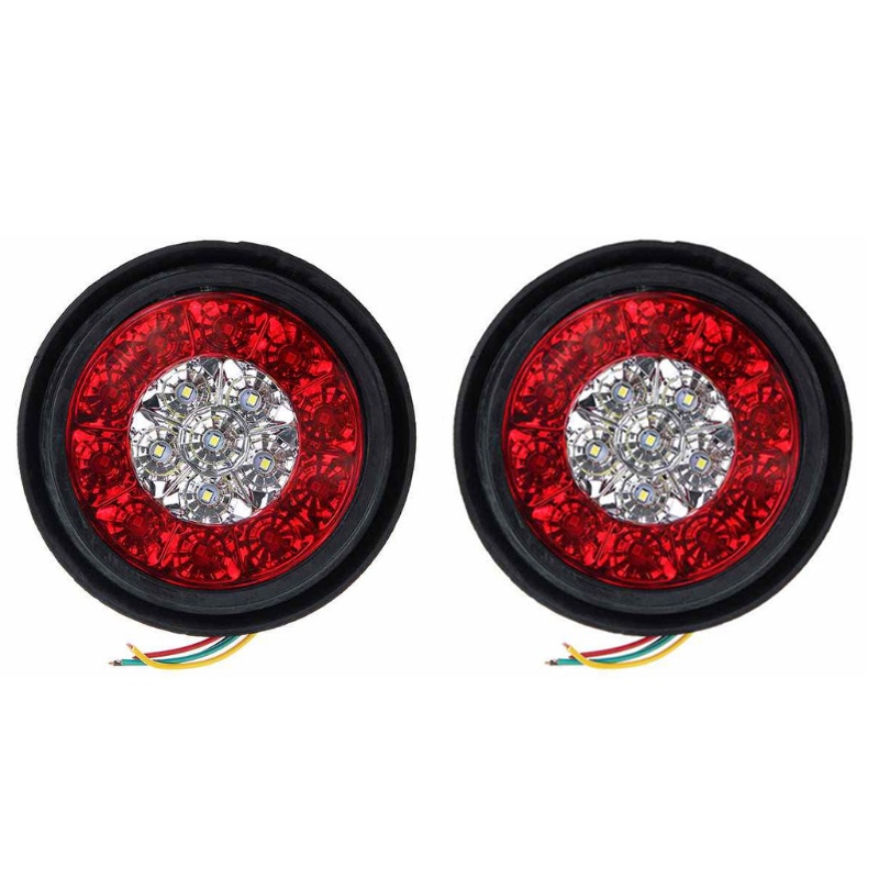 chin Car Round LED Amber Red Taillights 16LED 12V Stop Brake Running Reverse Backup