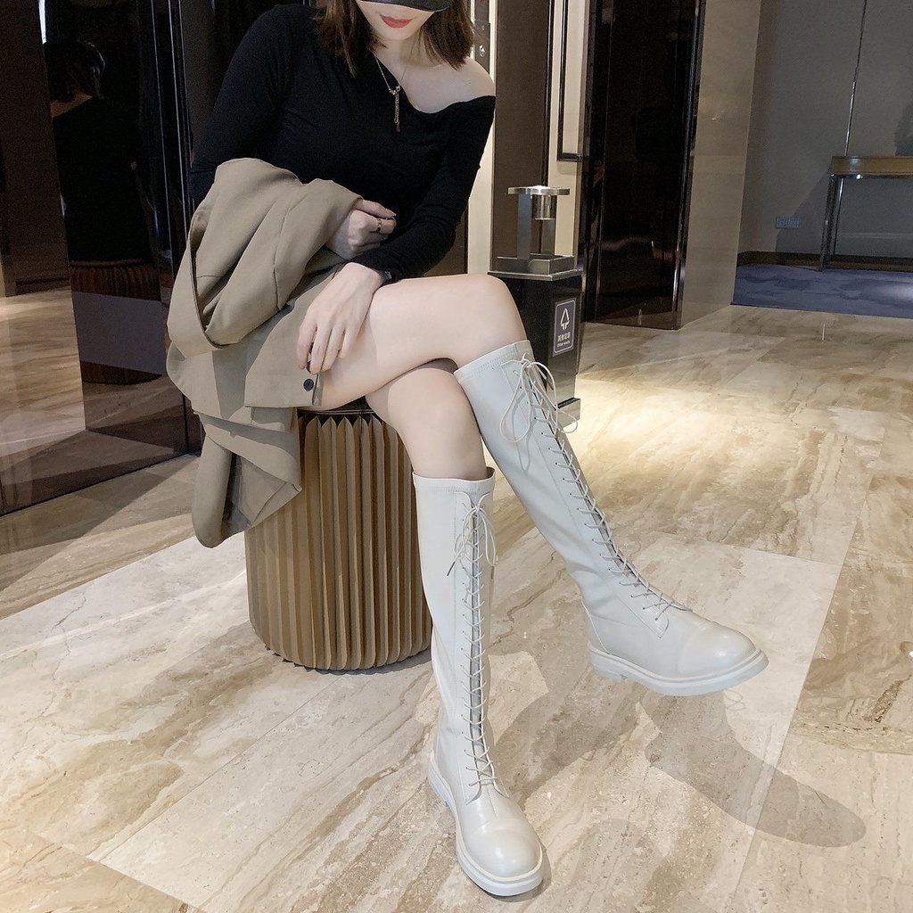 Giày boot da mỏng mềm cao cấp phong cách Hàn Quốc thời trang xuân thu cho nữ boot cao cổ，boot 35cm，boot đùi，boot nữ，bot nữ cao cổ，boot chiến binh，boot lưới cao cổ，giày boot lolita
