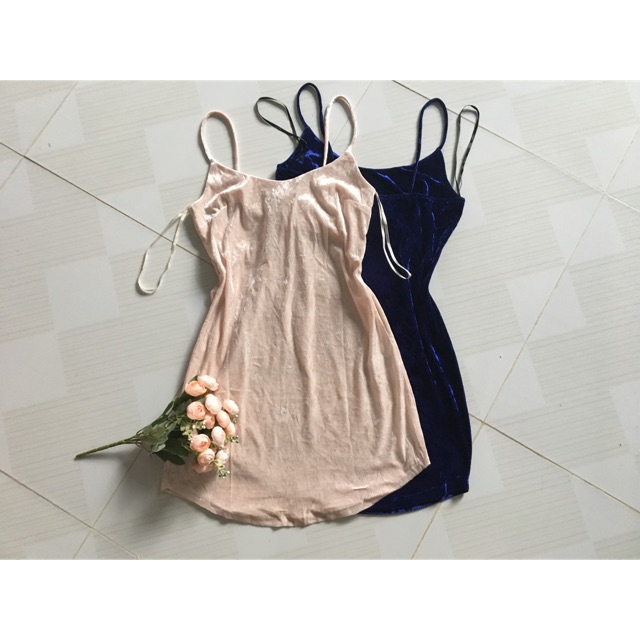 Đầm 2 dây nhung f21