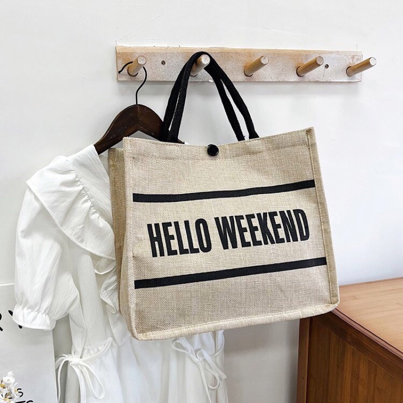 Túi Cói Hello Weekend 2 viền