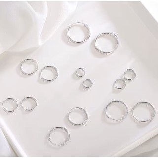 Khuyên tai bạc TLEE tròn trơn nhiều size có chốt basic B0278