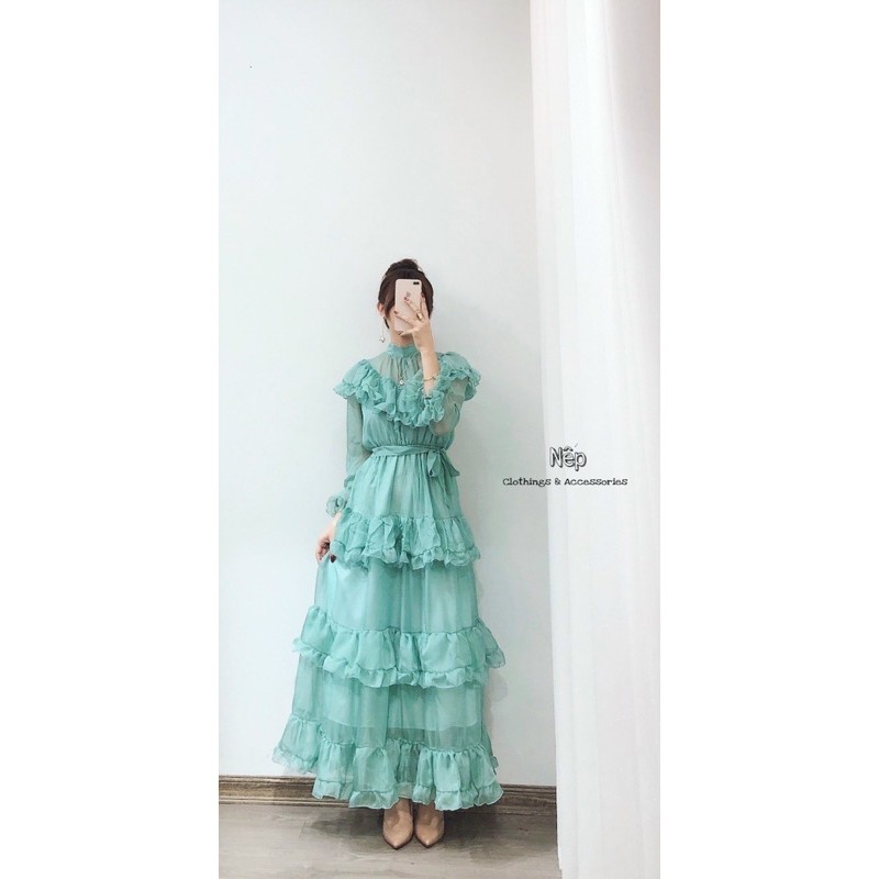 Váy maxi tơ bèo tầng kèm đai ngọc- qccc | BigBuy360 - bigbuy360.vn