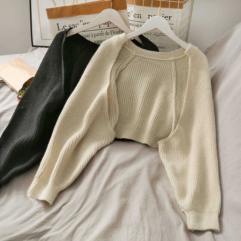 Áo khoác cardigan tay bồng dáng lửng dệt kim trơn xinh xẻo phong cách Hàn Quốc - Vintage - Ulzzang cực yêu