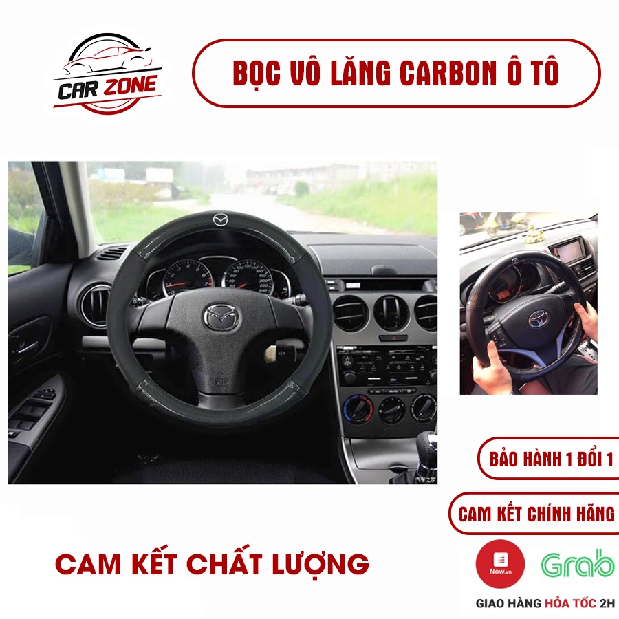 Bọc vô lăng ô tô, bọc vô lăng cacbon ô tô chống trơn trượt đính logo tất cả các hãng xe