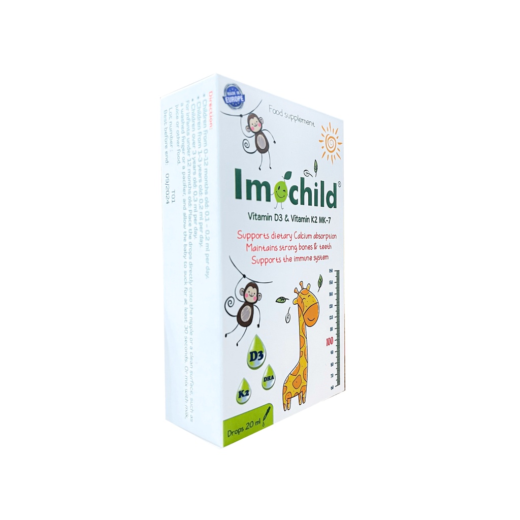 Siro Bổ Sung Vitamin D3K2 Giúp Xương Chắc Khỏe Phát Triển Chiều Cao - Imochild D3K2 Lọ 20ml