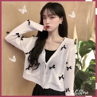 Áo khoác len đính nơ hạt ngọc cực xinh