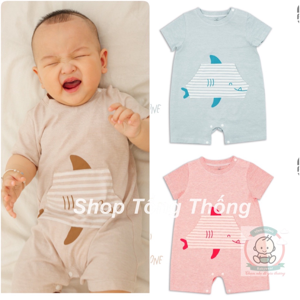 Body La Pomme cộc tay Cotton cao cấp mềm mịn thoáng mát thấm hút tốt túi bụng cá mập vây cho bé trai bé gái JS057