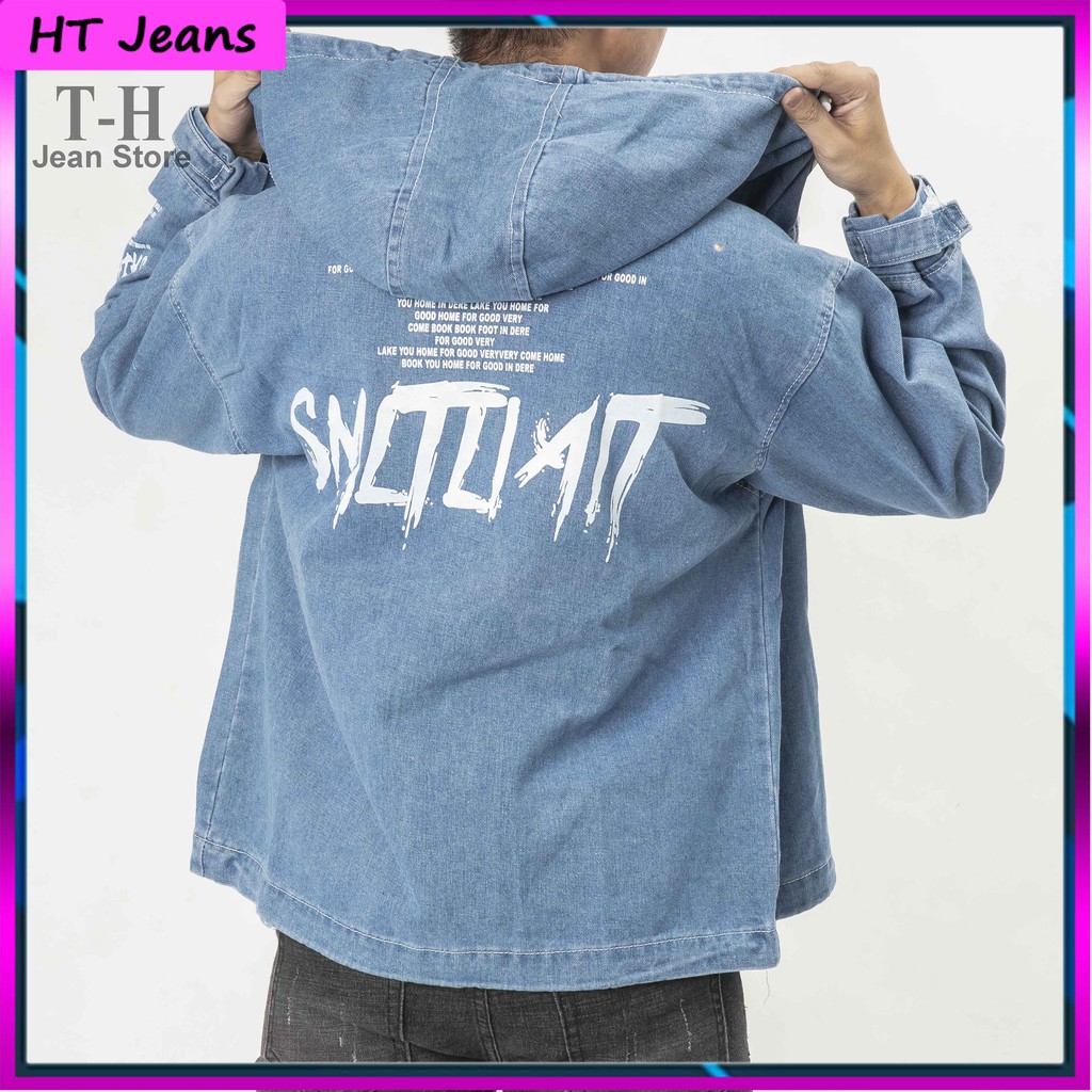 Áo Khoác Jean bò unisex Có Mũ Kéo Khóa cá tính phong cách ulzzang chống nắng -HT
