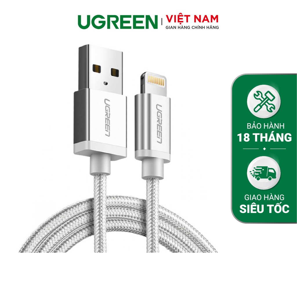 Cáp sạc Lightning MFI UGREEN US155 cho iPhone / iPad / iPod dòng 2.4A dài 1m 2m