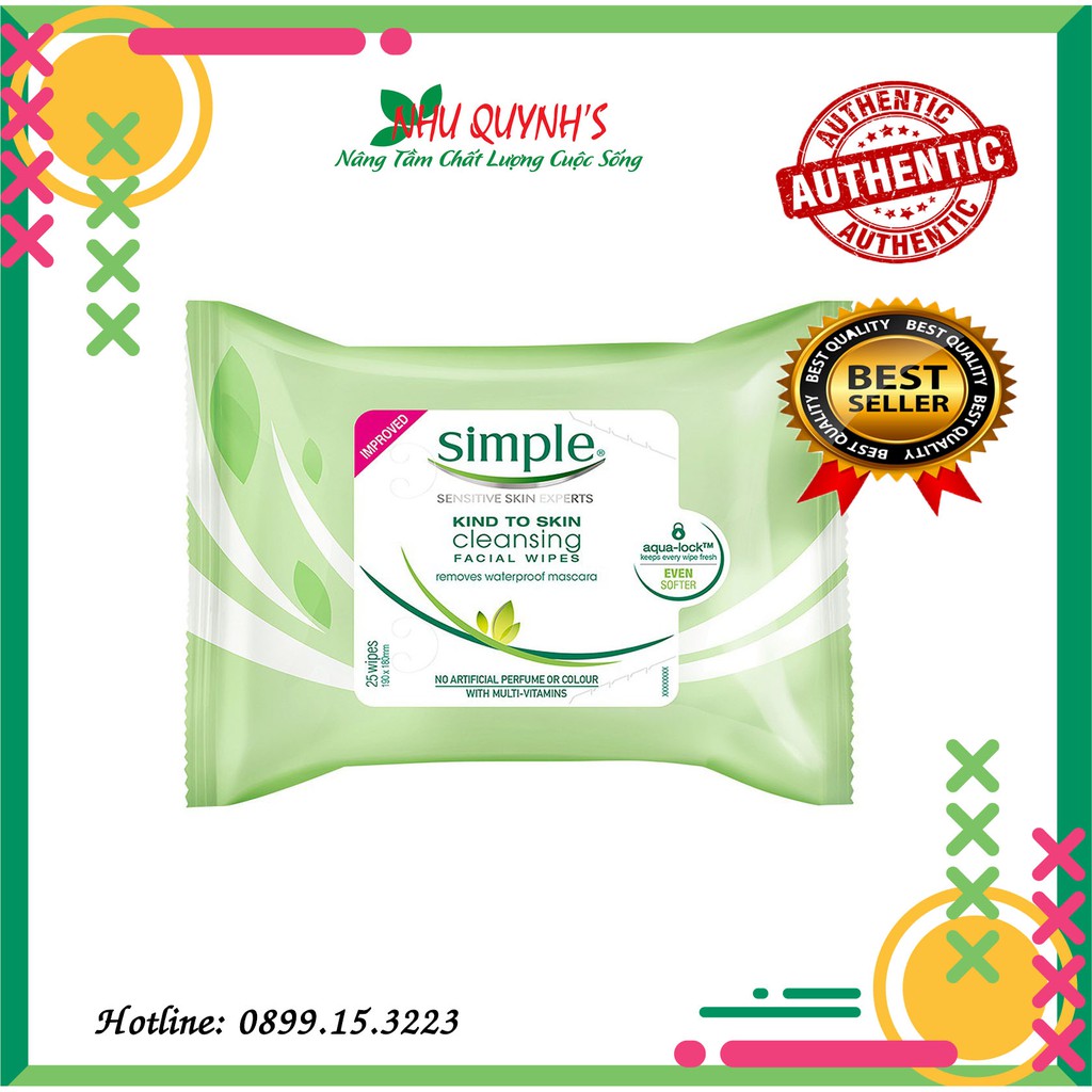 Khăn giấy tẩy trang Simple Micellar Cleansing Wipes (25 tờ)