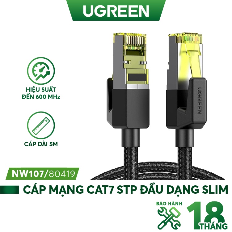 Cáp mạng 2 đầu đúc bọc hợp kim Cat 7 UTP, dạng tròn, dài từ 0.5-20m UGREEN NW107- Hàng phân phối chính hãng