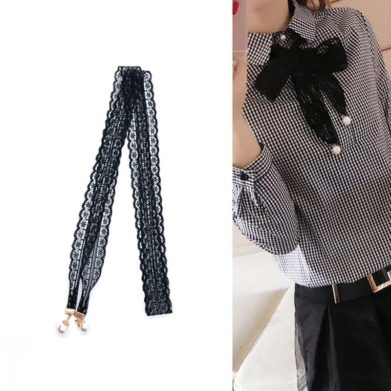 Thắt Lưng Nơ Ren Đính Ngọc Trai Thời Trang Nhật Bản Cho Nữ