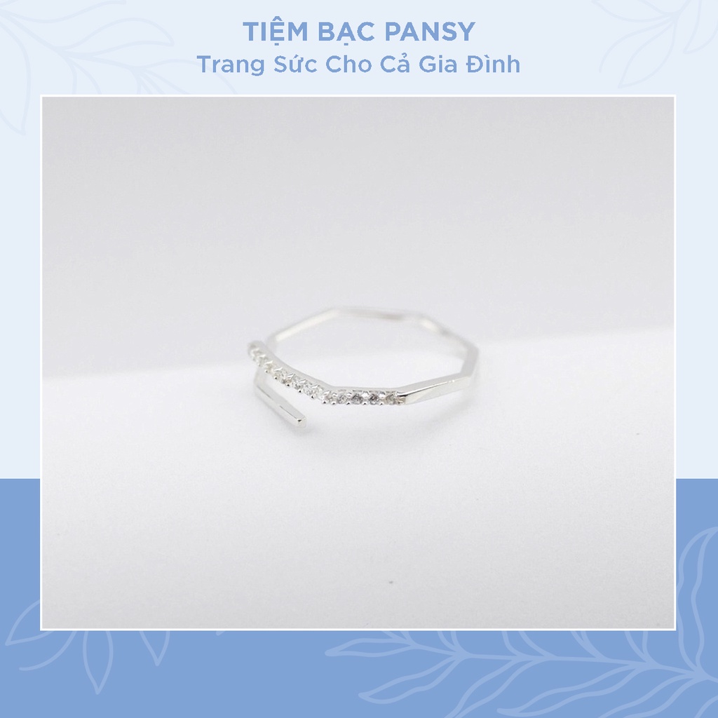 Nhẫn bạc ta nữ PANSY thiết kế cạnh đa giác hở, nhẫn nữ bạc 925 đính đá cá tính