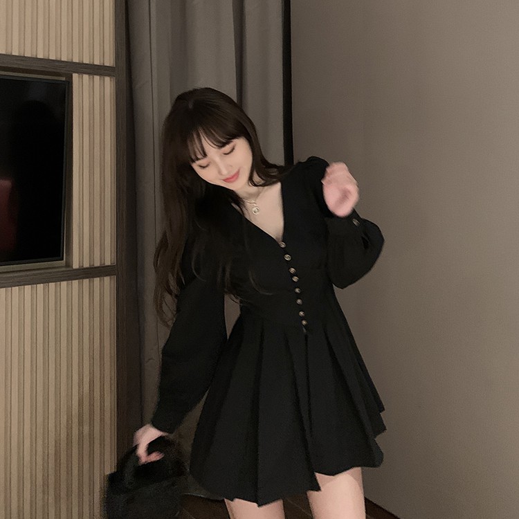 Đầm nữ dáng xòe mini tay dài Emilyshop