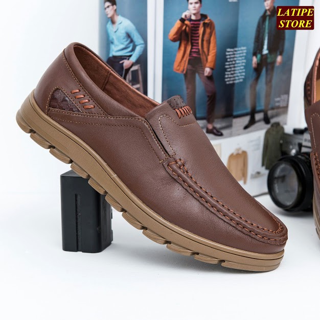 GIÀY TÂY NAM KHÔNG DÂY DA BÒ THẬT ĐẾ CAO SU MỀM BẢO HÀNH 12 THÁNG DÁNG GIÀY CÔNG SỞ NAM DA BÒ MỀM ( LATIPE  278 NÂU ) | BigBuy360 - bigbuy360.vn